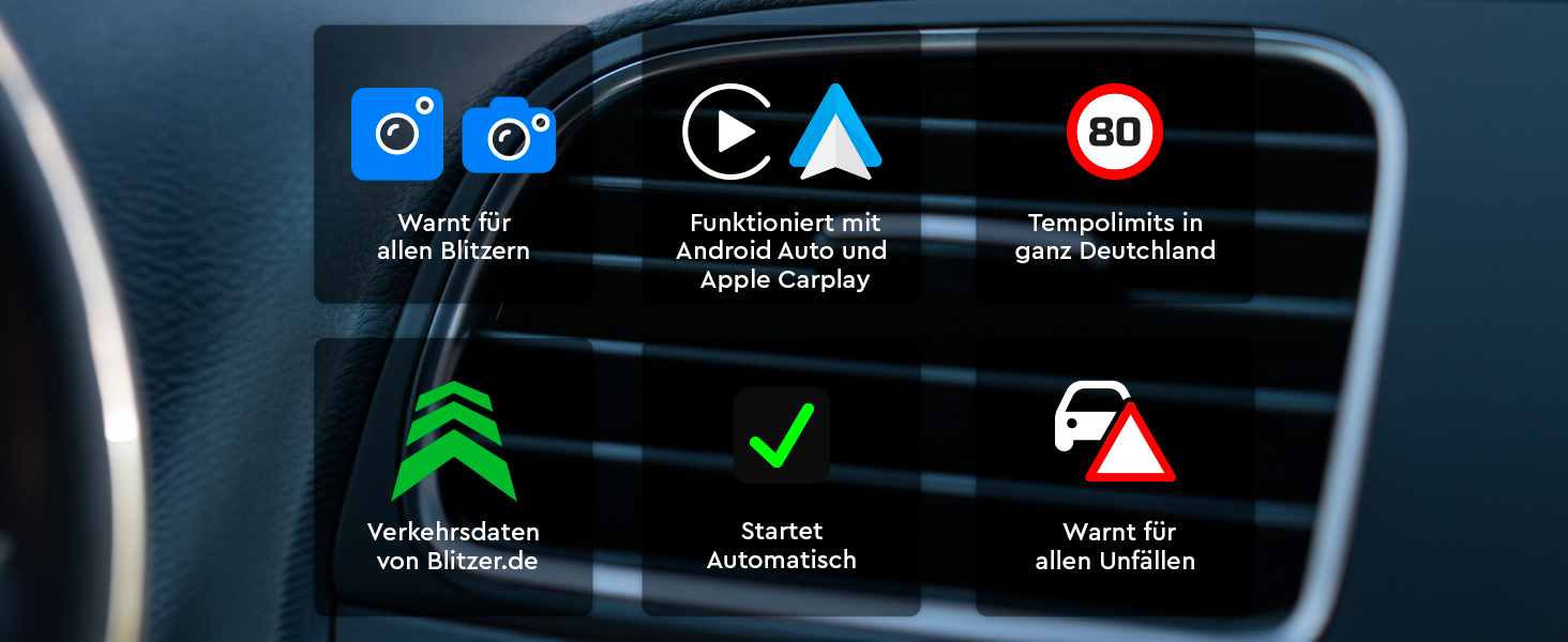 Радар-детектор Saphe Drive Pro для авто з кольоровим дисплеєм, сумісний з CarPlay та Android Auto, сповіщення про радари і небезпеки, дані Blitzer.de, підписка на 12 місяців
