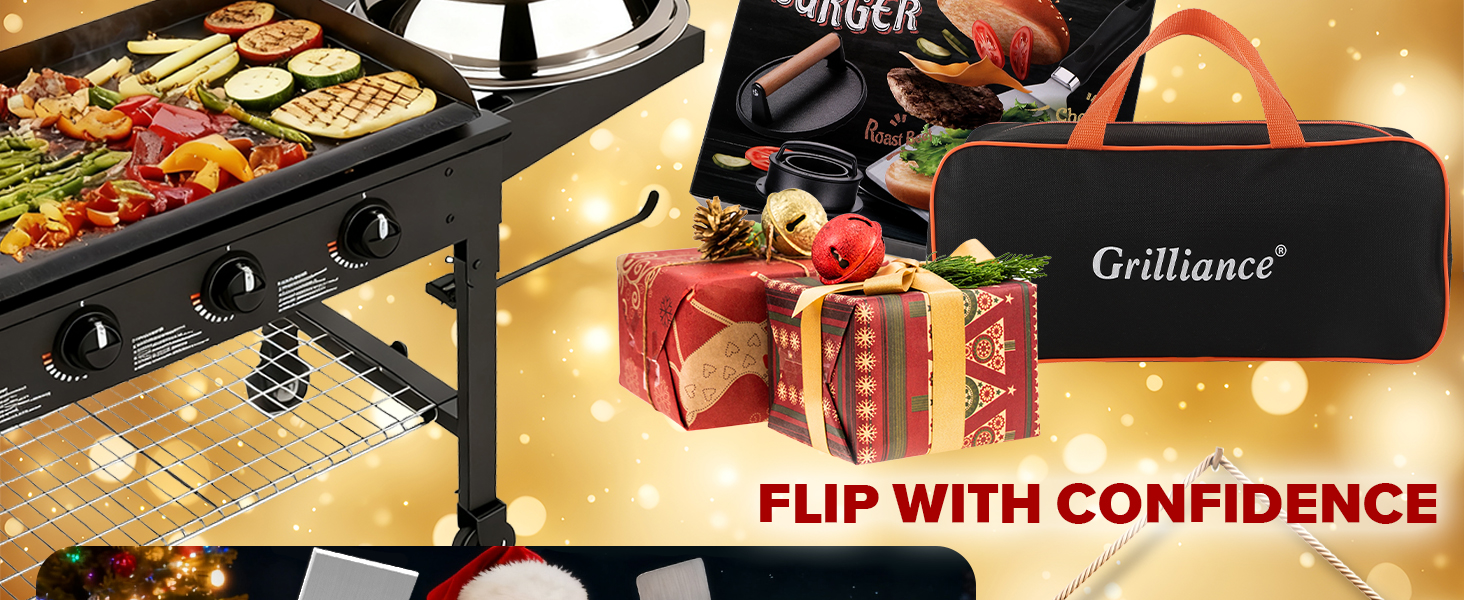 Набір аксесуарів для грилю Grilliance 27-TLG: лопатки, преси, форми для котлет, для Blackstone, тепаньякі, барбекю, нержавіюча сталь