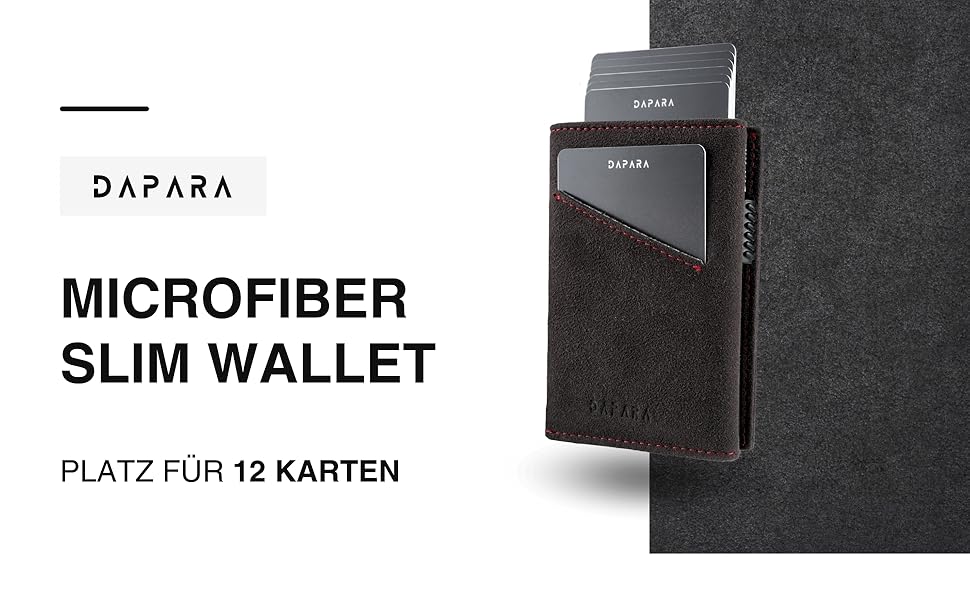 Чоловічий гаманець DAPARA | Тонкий гаманець з відділом для монет та RFID-захистом | Портмоне для чоловіків | Для 12 карт | Гаманець з карбоновим покриттям, червоний (мікрофібра)