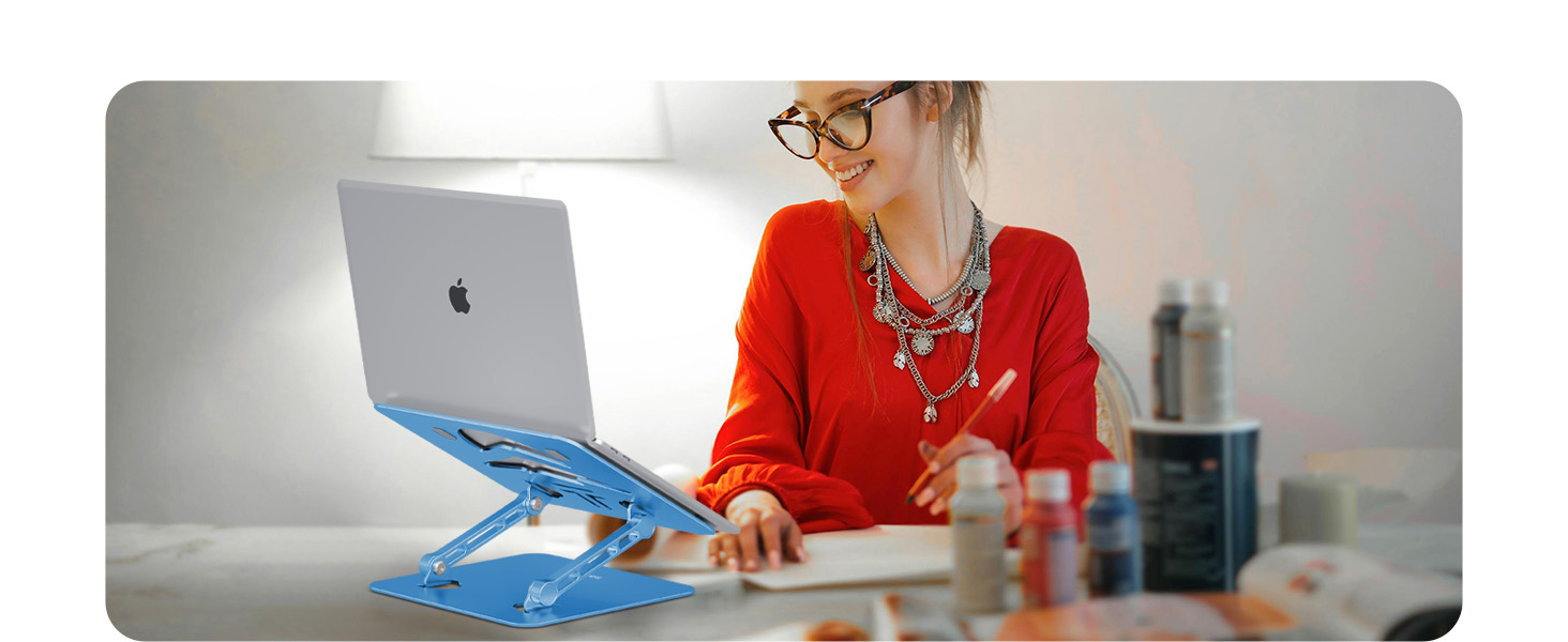 Підставка для ноутбука Ergonomic Aluminium, регульована по висоті та складна, стабільна та неслизька, покращена вентиляція, сумісна з MacBook (до 15,6 дюймів) (Темно-синій)