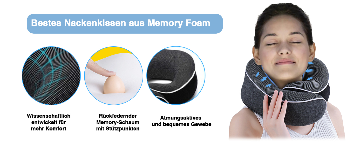 Подушка для шиї Dreamjoys Neppy для подорожей: літак, автомобіль, поїзд. Memory Foam, сіра