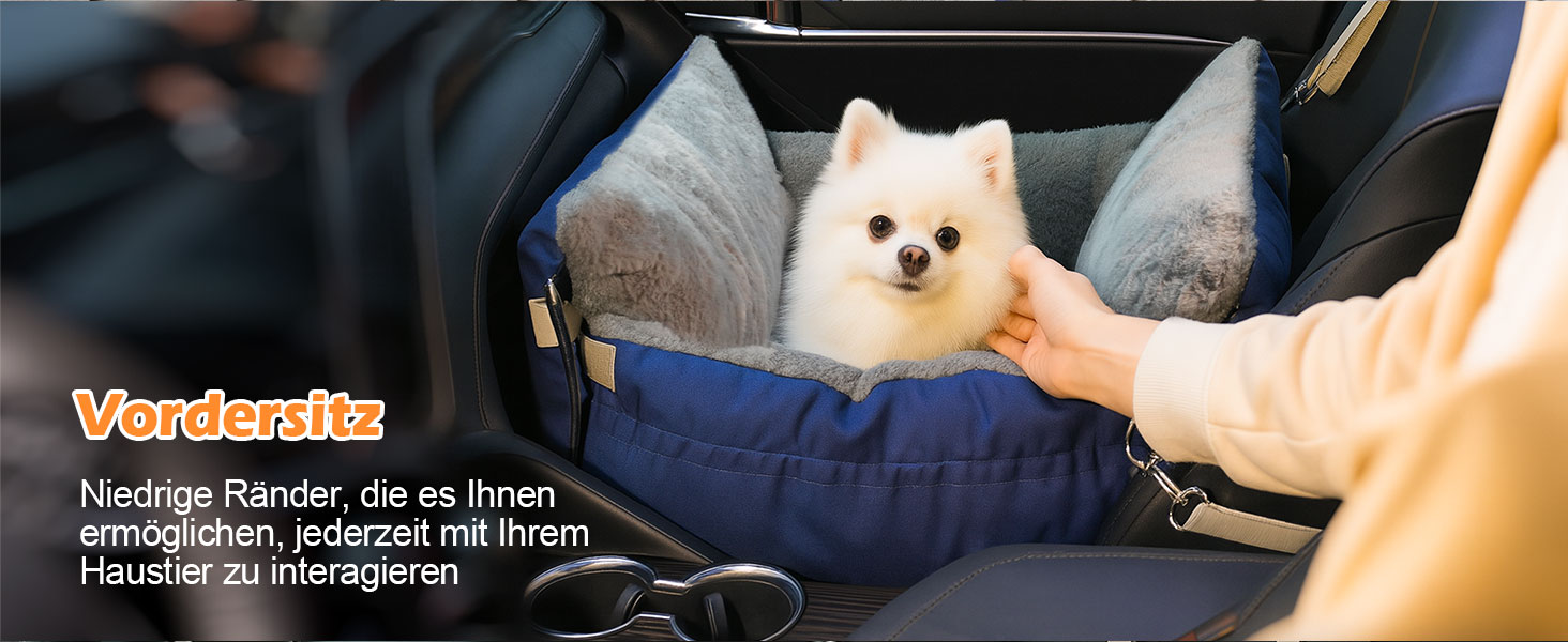 Автокрісло для собак 3-в-1 – переносна ліжко для маленьких собак, з розкладною поверхнею, м'яким матрацом, для переднього або заднього сидіння, внутрішнє та зовнішнє використання (04-Blau)