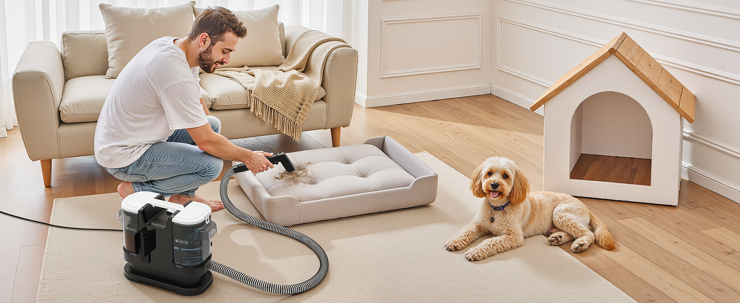 Низькопрофільний пилосос для вологого та сухого прибирання 450W з потужністю всмоктування 13500Pa, для килимів, м'яких меблів, диванів, крісел, сходи, автомобіля, килимків. Білий (чорно-білий)