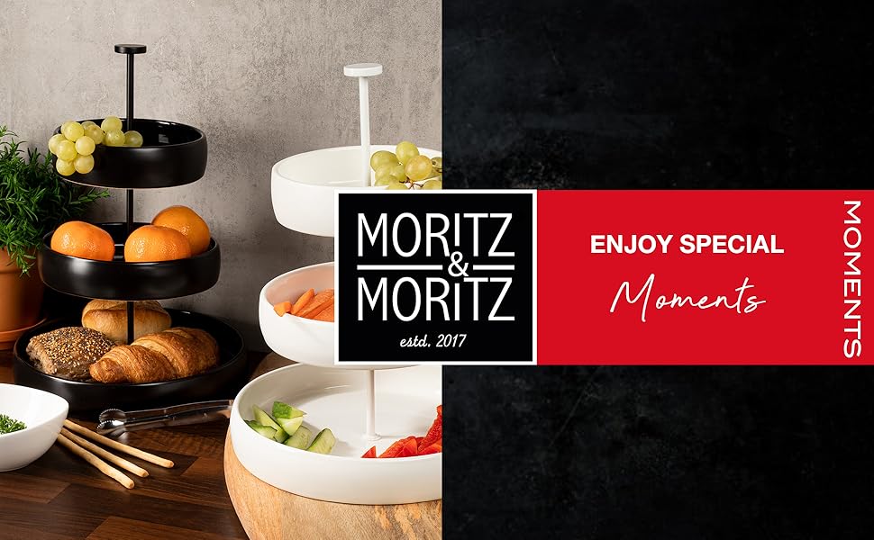 Підставка для фруктів Moritz & Moritz - 3 яруси, з щипцями, з кераміки - Сучасна декор для кухні та вечірок - Ідеальна для зберігання фруктів, мафінів та капкейків