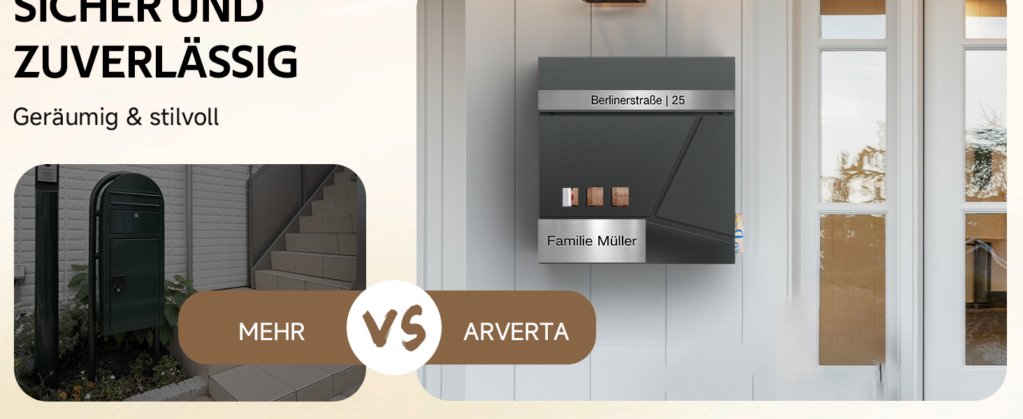 Поштовий ящик Anthrazit з нержавіючої сталі з відділенням для газет (37x37x10 см), персоналізований з табличкою для імені, стійкий до погодних умов, наклейки проти небажаної реклами, настінний поштовий ящик