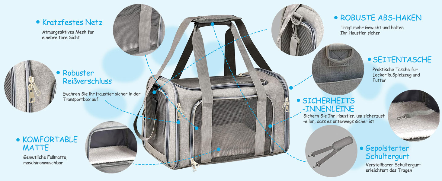 Транспортна сумка для кота та собаки, переноска для собак, складана переноска для котів, портативна, до 5 кг, переноска для середніх собак та котів (M, сіра) 43 x 28 x 28 см