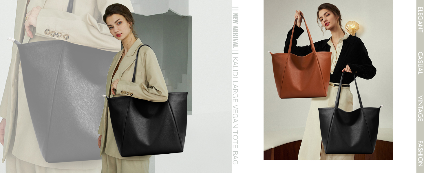 Сумка жіноча KALIDI шопер велика шкіряна чорна для роботи, покупок, навчання