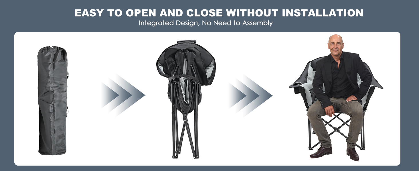 Кемпінговий стілець складний (200 кг) з подушкою 6 см - великий, для риболовлі, кемпінгу, саду та фестивалів - міцний, з бічними кишенями та сумкою для перенесення, чорно-сірий