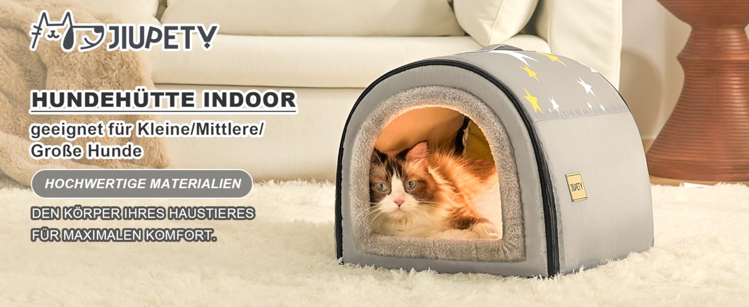 Будка для собак Jiupety, 2-в-1: котяча печера, розмір S. Підходить для собак, котів та цуценят. Тепла затишна печера-ліжко, сірий колір.