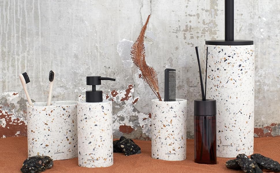 Диспенсер для мила Sealskin Blend Terrazzo 260 мл, білий цемент, сучасний дизайн
