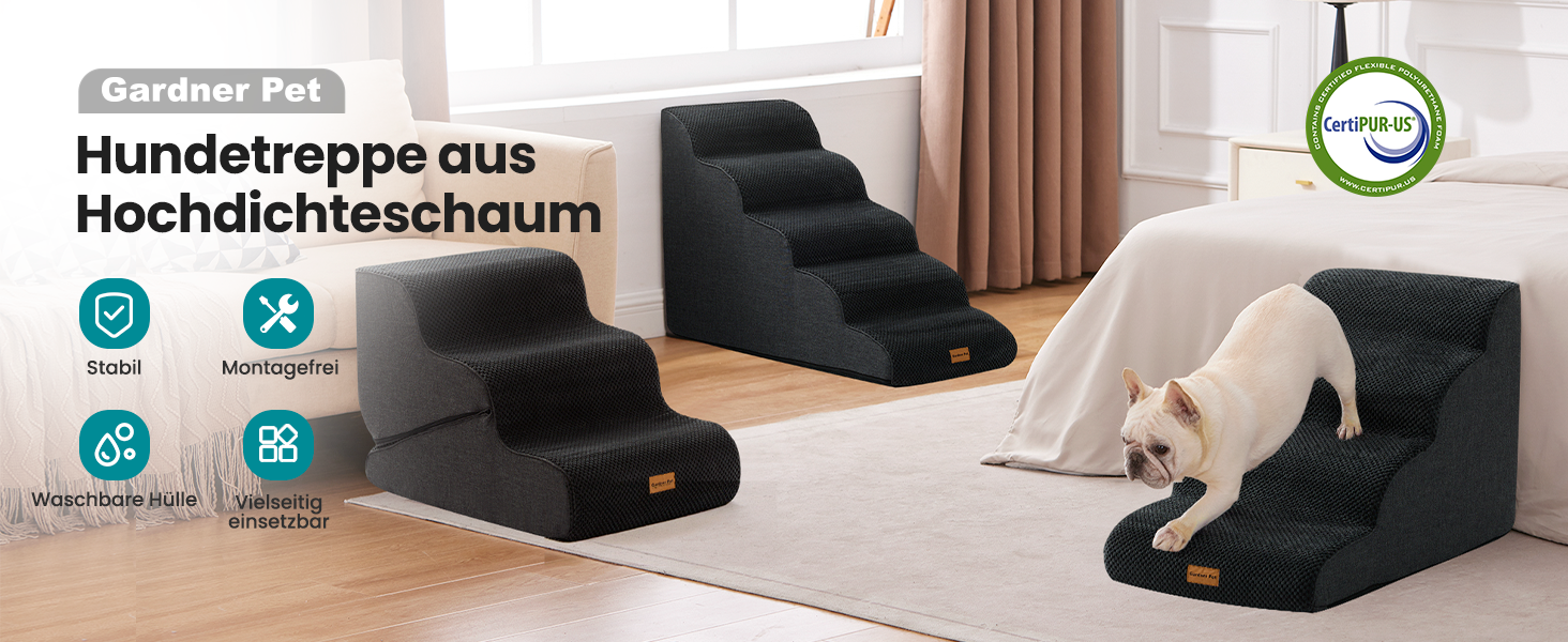 Сходинка для собак Gardner Pet - 3 сходинки, 35/42 см, з водонепроникним покриттям, для ліжка, дивану, крісла