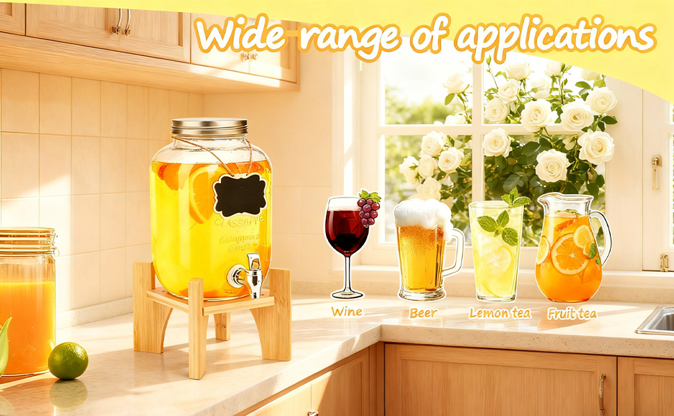 Скляний диспенсер для напоїв на 4L з краном та бамбуковим підставкою, 2 шт. Ідеально для вечірок, свят та днів народжень