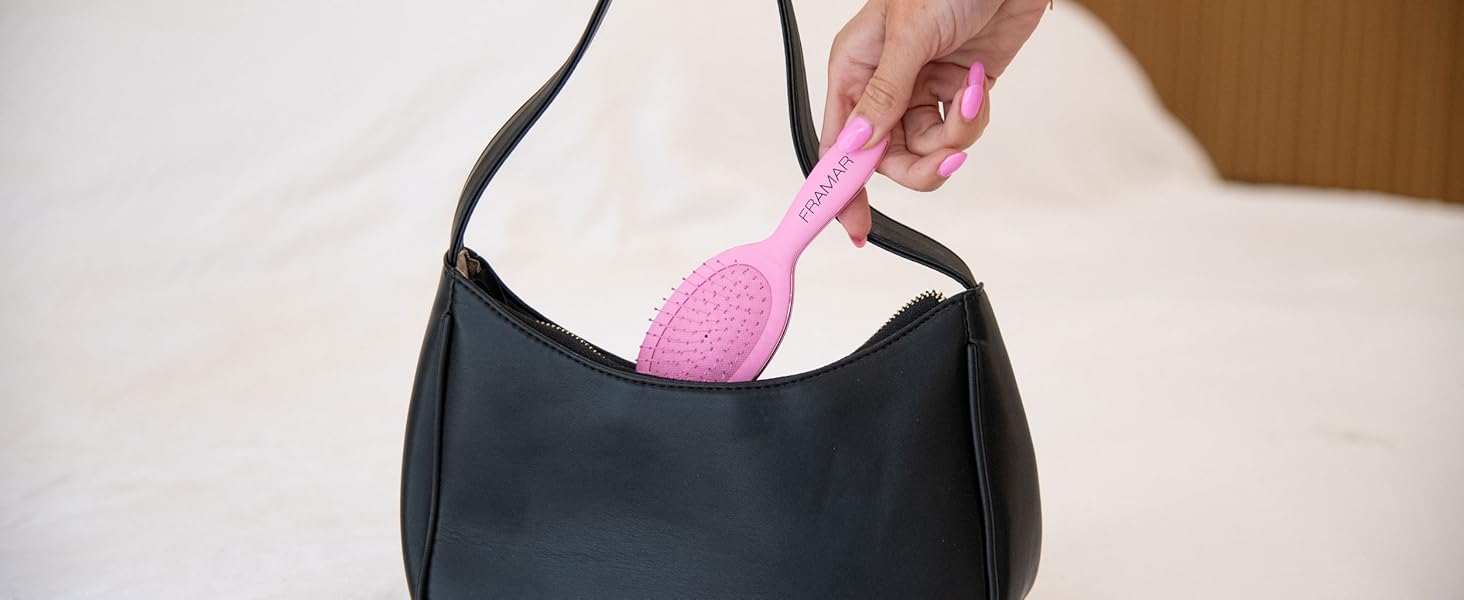 FRAMAR Міні гребінець для волосся - компактний, для подорожей, розплутування, для всіх типів волосся - матовий (рожевий)