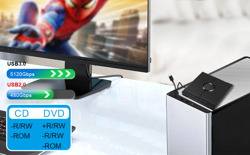 Зовнішній CD/DVD привід 9-в-1 для ноутбука та ПК, USB 3.0 з картридером SD/TF, портативний DVD-записувач для Windows, macOS, Linux