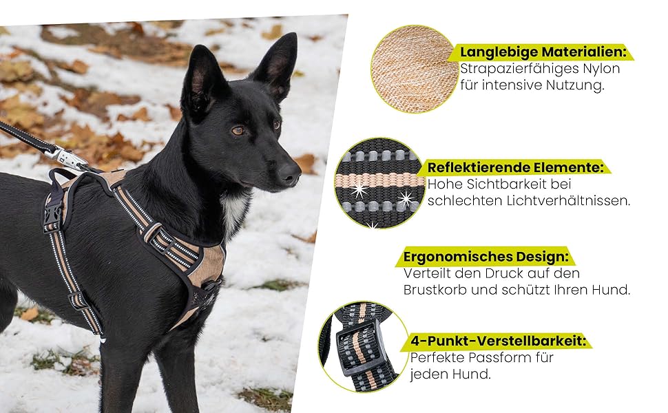 Шлейка для собак Ferplast середнього розміру, 2 гачки для контролю, шлейка від тяги, регульована, світловідбиваюча та дихаюча, ідеальна для тренувань, M, Бежево-коричнева