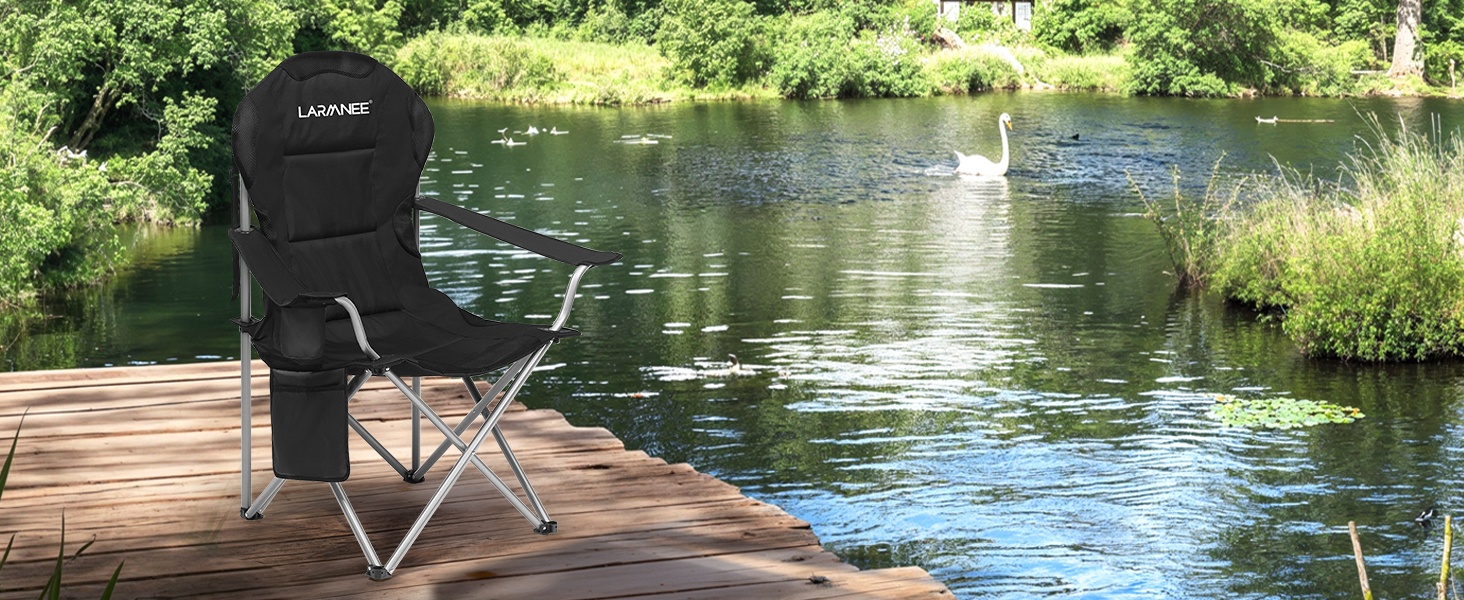 Складний кемпінговий стілець для пікніка, саду, балкону та пляжу, чорний - EBK01LC02
