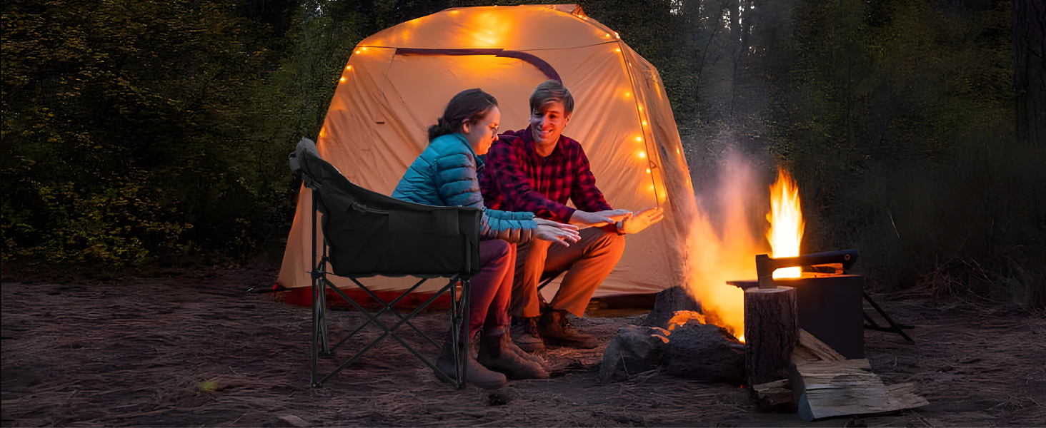 Кемпінговий стілець складний (200 кг) з подушкою 6 см - великий, для риболовлі, кемпінгу, саду та фестивалів - міцний, з бічними кишенями та сумкою для перенесення, чорно-сірий