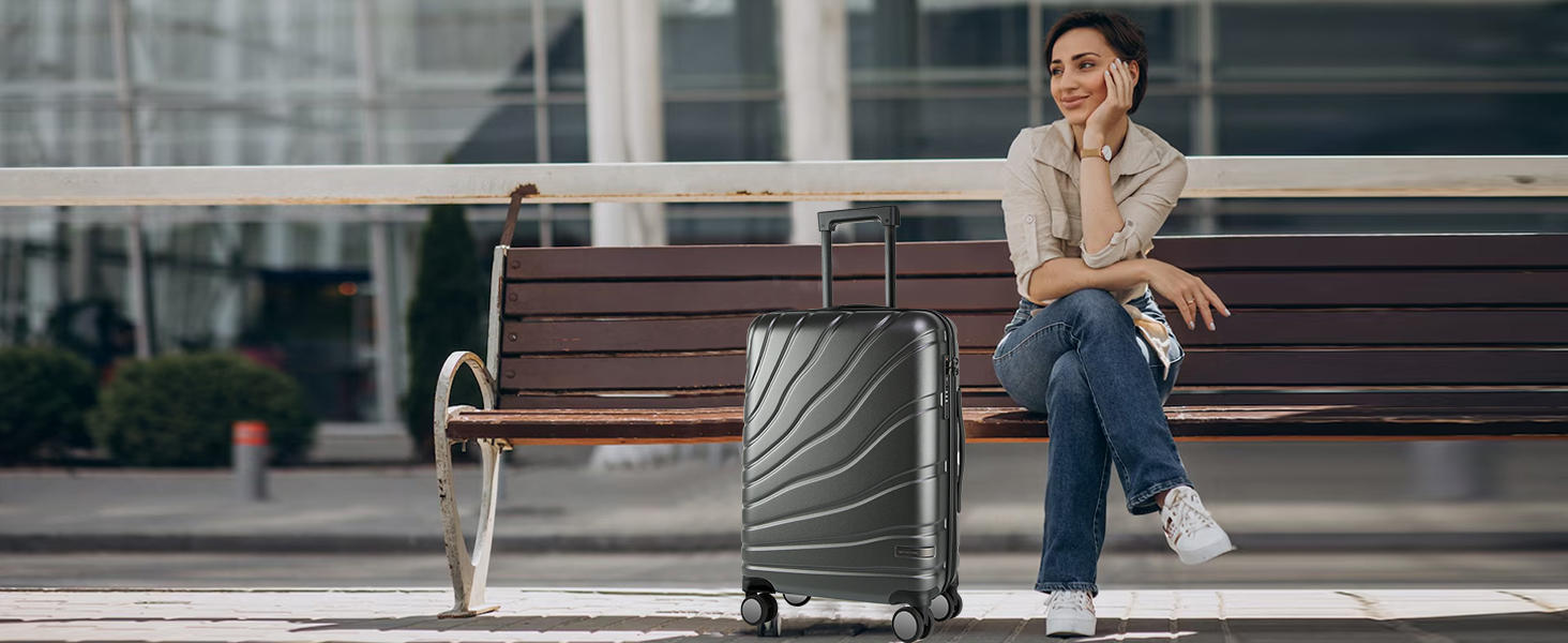 Валіза ручної поклажі Vankean з обертовими колесами та TSA-замком, розширювана, сірого кольору, 20 дюймів