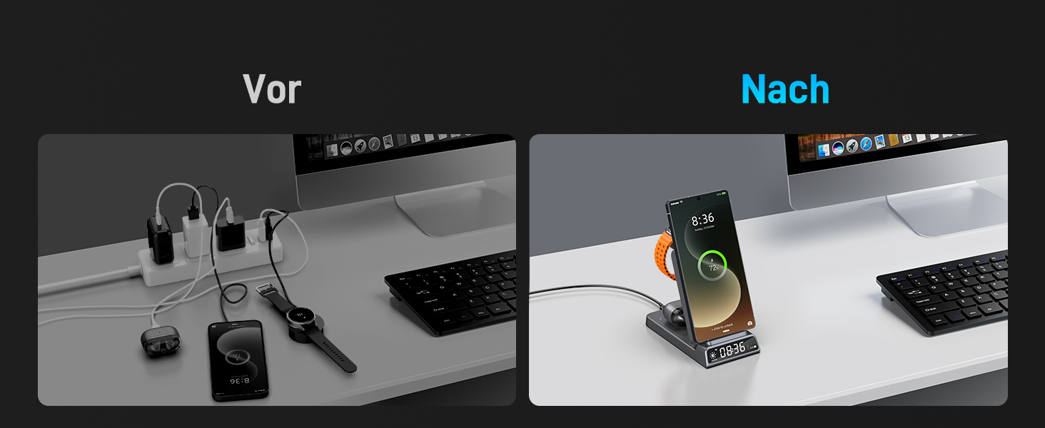 Бездротова зарядка для Samsung з годинником: станція для Galaxy S25 Ultra/S24/Z Fold 6/Flip 7/Bud, Watch, Galaxy Watch 8/7/6/5Pro, 3 в 1, сірий