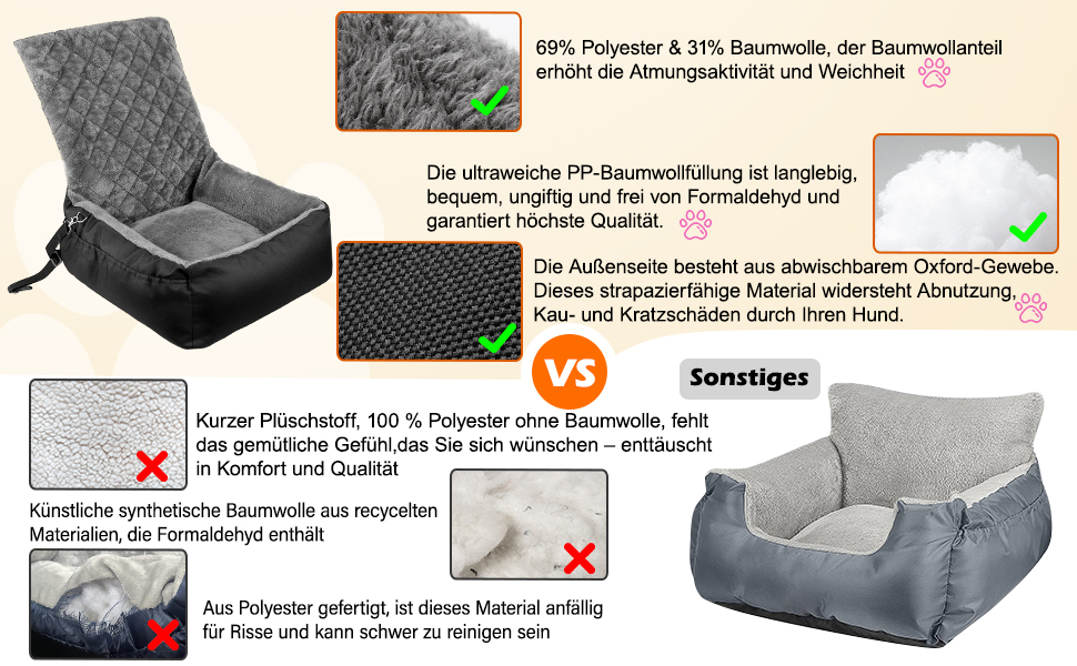 Автокрісло для собак SIVEIS – зручне ліжко з плюшу та кишеню для зберігання, чорне