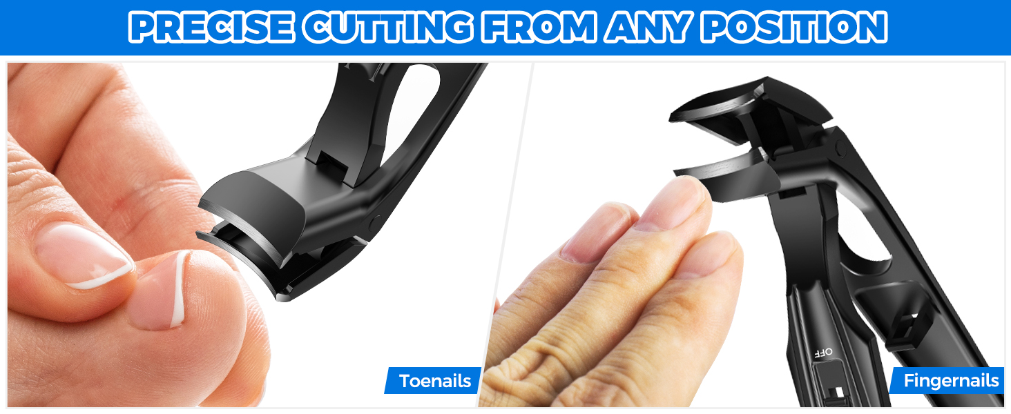 Кусачки для нігтів для літніх людей з широкими щелепами та довгою ручкою, кусачки для кутикули з кутовою головкою, з контейнером для збору обрізків, подарунок для чоловіків та жінок, чорні