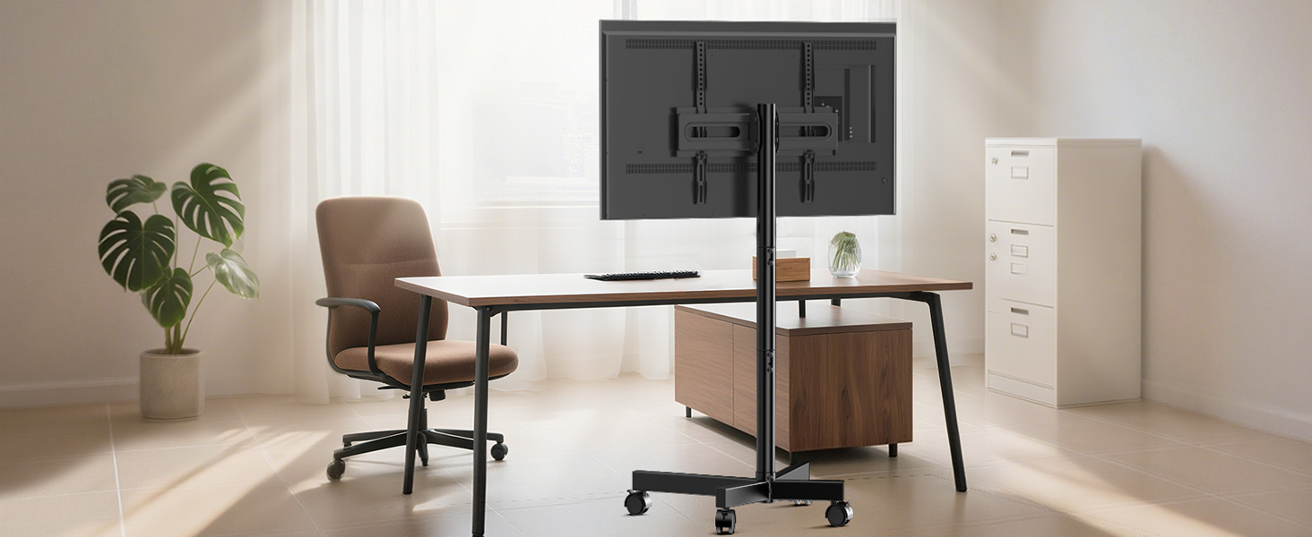 Мобільна підставка-стійка Hemudu для LCD/LED телевізорів 23-60 дюймів, регульована за висотою, з полицею для ноутбука та колесами, до 35 кг, VESA 400x400 мм