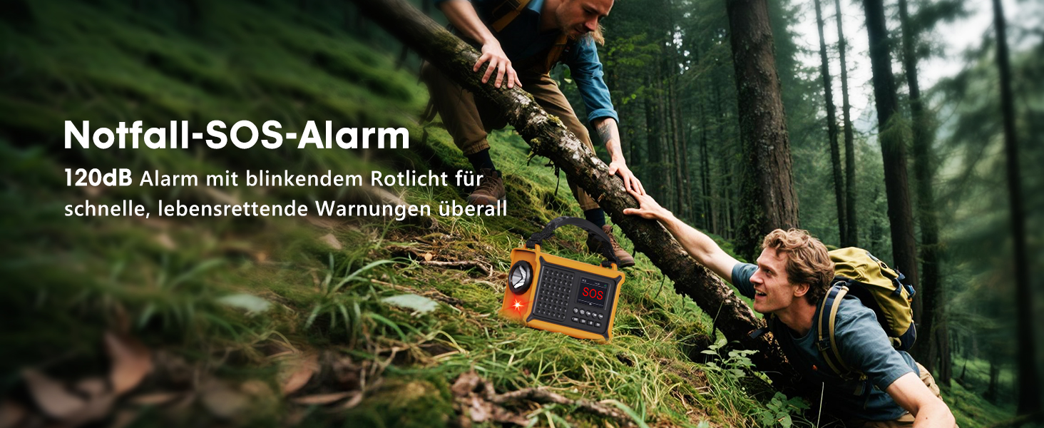 ROCAM Радіоприймач на ручку DAB+/UKW, портативне аварійне радіо з сонячною панеллю 8500 мм² та ручкою 650mA, цифрове радіо з Bluetooth, 2.4' кольоровий дисплей, 80 станцій, SOS, LED ліхтарик, USB, IPX6 для кемпінгу (Жовтий)