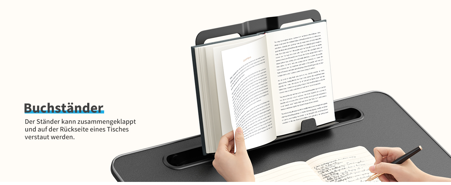 Столик для ліжка SAIJI з LED-лампою, регульований, з підставкою для книг, ящиком та кріпленням для ноутбука