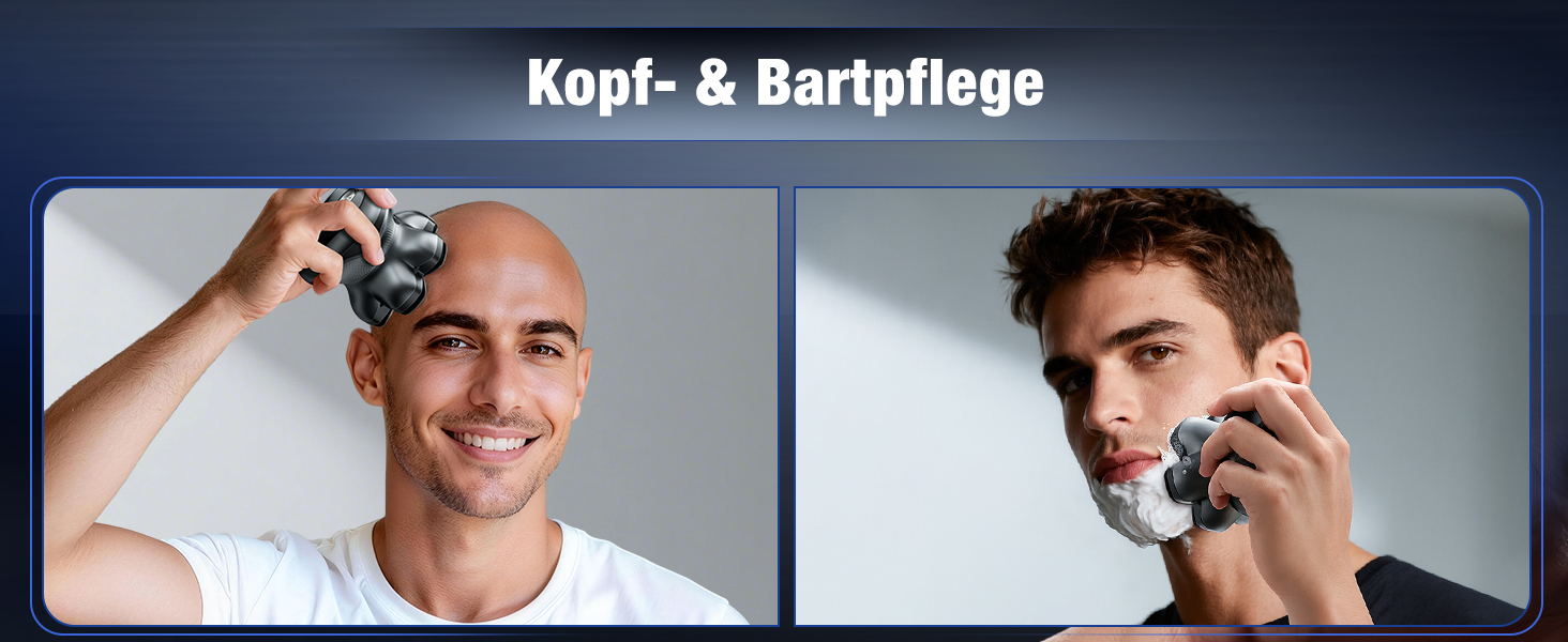 Електрична бритва для гоління голови Glatzen 7D Bold – професійна бритва для лисих, водонепроникна, з акумулятором Type-C, 2 режими, синя