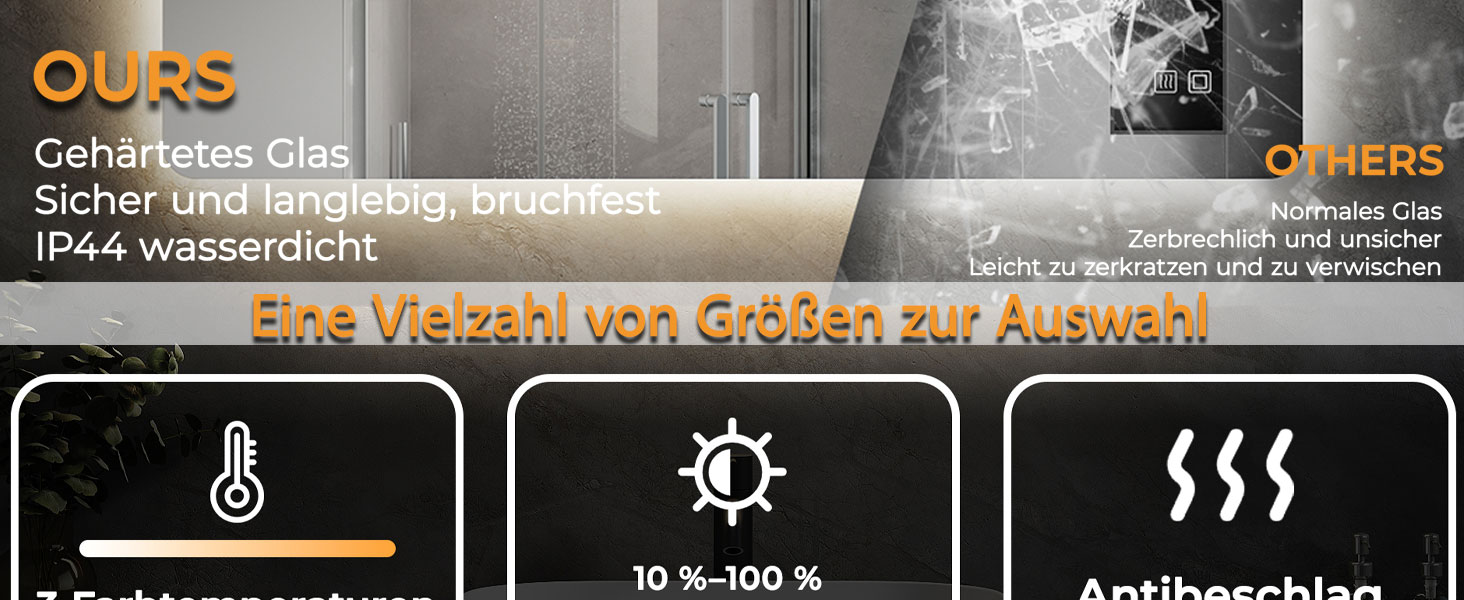 Дзеркало для ванної кімнати SVNR з підсвічуванням, 40x60 см, LED, алюмінієва рама, захисне скло, IP44, сенсорне керування