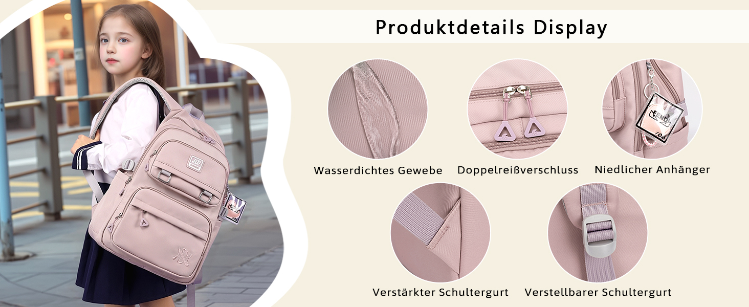 Шкільний рюкзак JANSBEN: водонепроникний, для підлітків, з відділенням для ноутбука, 30L, нейлон, фіолетовий