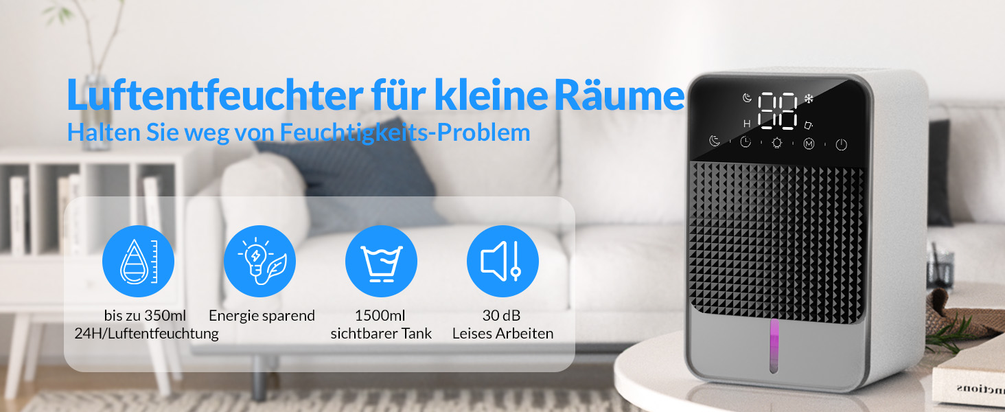 Електричний осушувач повітря Jialexin 1500 мл, портативний, тихий, з автовимкненням для квартири, ванної кімнати, підвалу та кухні