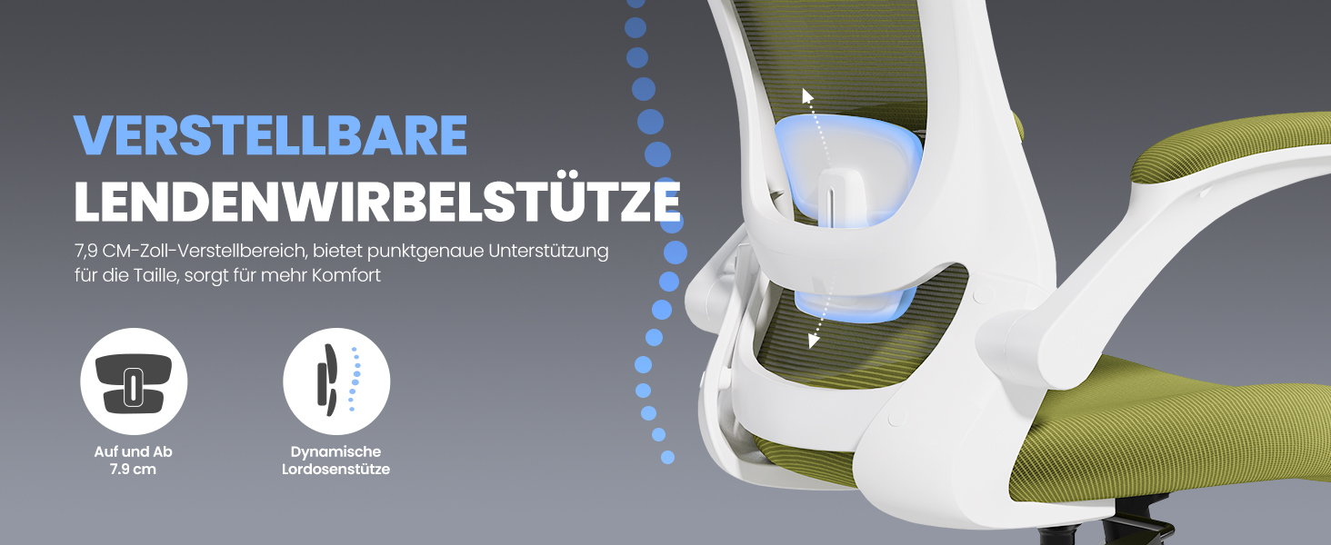 Офісне крісло Colamy з ергономічною підтримкою спини, регульованою підголівником та поперековою підтримкою, поворотне, (Зелений, Classic)