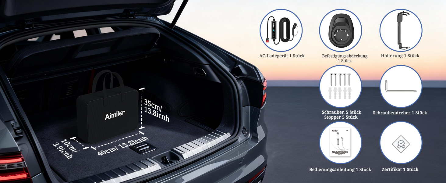 Wallbox 11 кВт з додатком, 400V (8-16A) трифазний, мобільна зарядка 7M, кабель CEE Typ 2, IP66, OLED, для електромобілів Model Y/3, ID.3/4/5, MG4, Zoe та інших PHEV/EV, 22 кВт, 32A, CE&TÜV