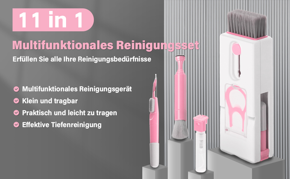 Набір для чищення клавіатури Alyvisun 11 в 1: для ноутбука, навушників, планшета, телефону, комп'ютера (рожевий)