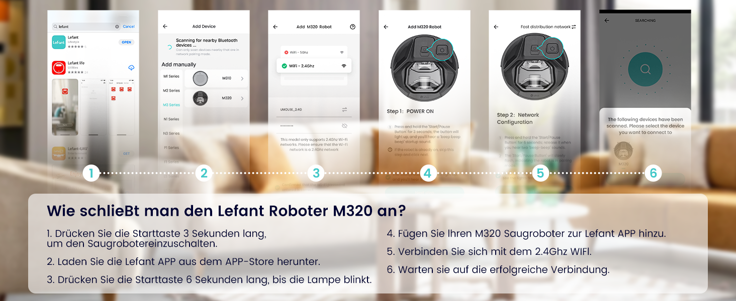 Робот-пилосос LEFANT M320 3-в-1 з функцією миття, 6000Pa, навігація, 800мл, 240хв, Wi-Fi, для шерсті тварин, килими, чорний