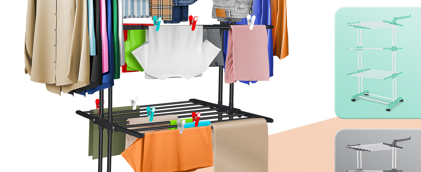 Кесер® Сушилка для білизни з колесами - тур-модель, 4 яруси, 2 обертові крила, 6 розкладних рівнів, білий/антрацит (чорний)