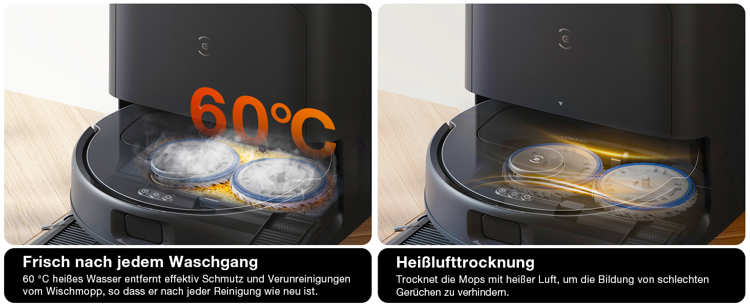 Робот-пилосос ECOVACS DEEBOT N30 PRO Omni з функцією миття, 10000 Па, технологія ZeroTangle 2.0, TruEdge, миття гарячою водою 60°C, сушка гарячим повітрям, білий (чорний)