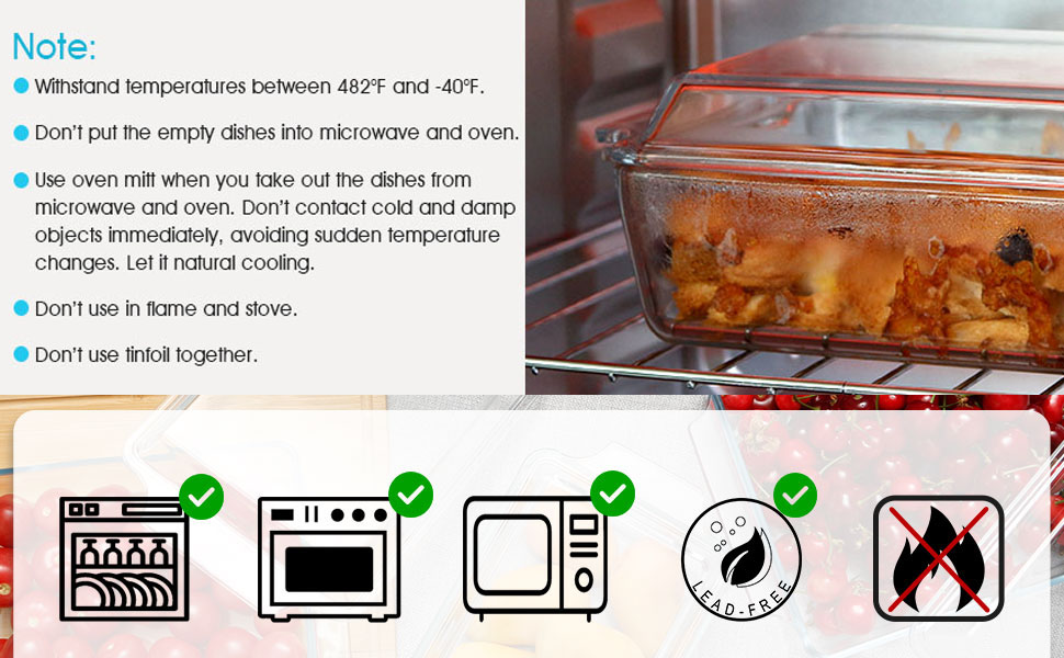 Прямокутна форма для запікання з кришкою, 2L, 24x20x6 см, скляна форма для лазаньї на 2 порції, для мікрохвильової печі та духовки