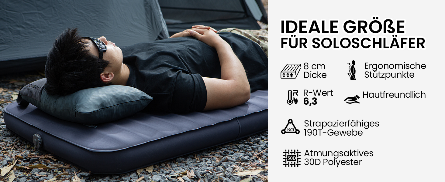 Надувний матрац OneTigris Dreamstar самонадувний (70x198 см) сірий для кемпінгу, подорожей та автомобіля