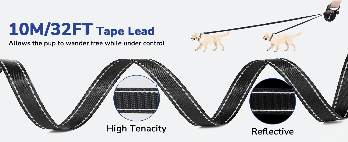 Рулетка для собак Pecute 10м, чорна, до 50 кг, антизаплутування, швидке гальмування