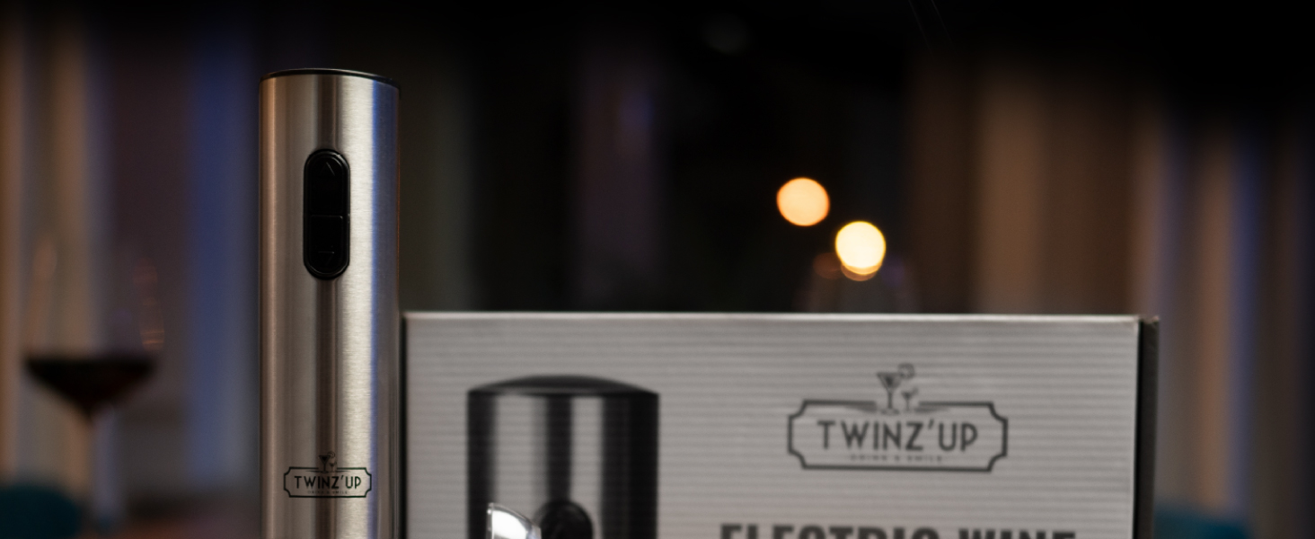 Електричний відкривачка для вин Twinz'up Korkenzieher Premium з фольєжолом та зарядною станцією, бездротовий, срібний