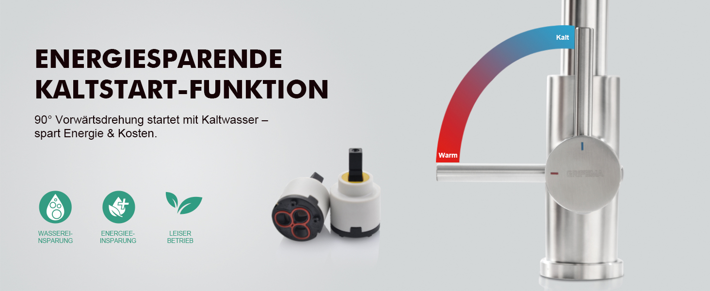 Змішувач кухонний GRIFEMA з високим вигином, поворотний 360°, з двома струменями, з нержавіючої сталі, сірий, енергоклас A+ (без душа)