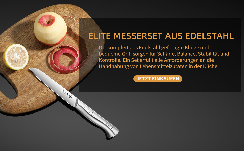 Набір кухонних ножів Qianying з блоком: 14 предметів. Набір ножів з підставкою, точилка, срібний колір. Кухонні ножі, подарунок для мами. Преміум якість.