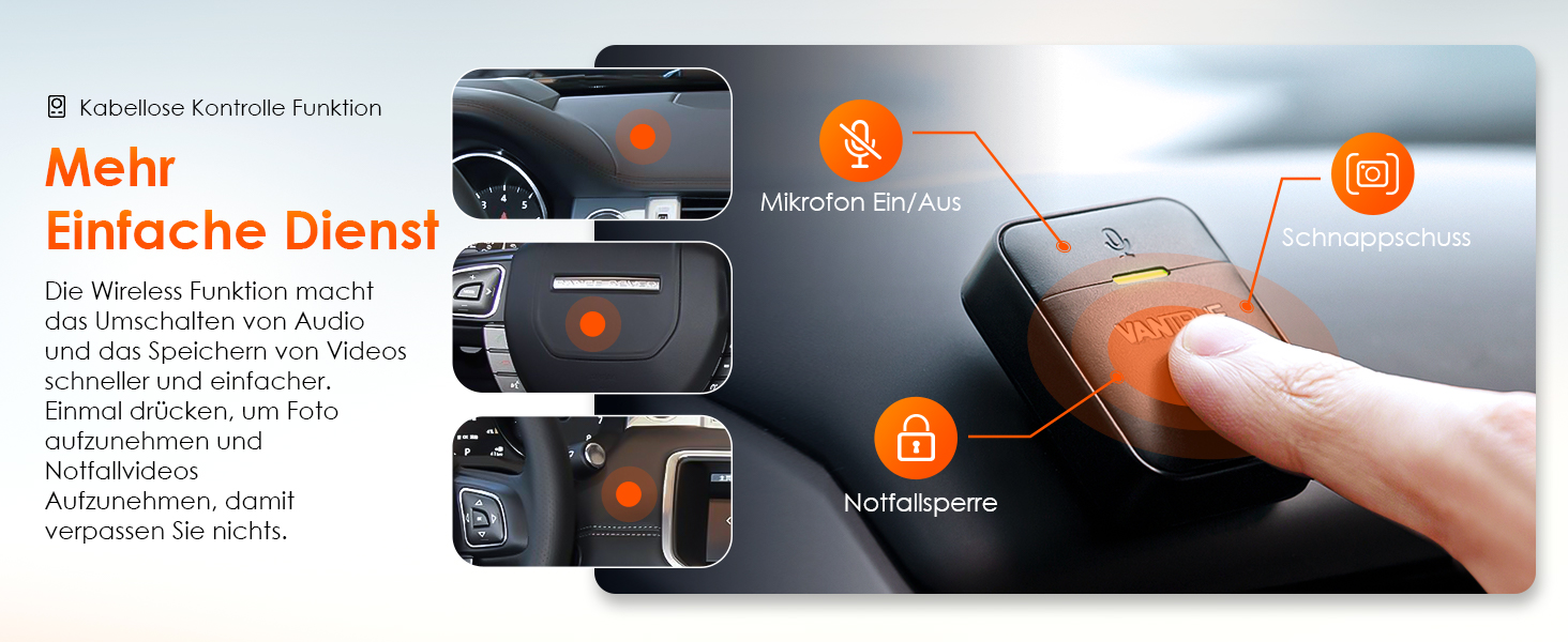 Автомобільний відеореєстратор VANTRUE E1 2.7K Wi-Fi GPS, 2.5K 1440P/60FPS, керування голосом та пультом, нічне бачення HDR, паркувальний режим 24/7, кут 160°, до 512ГБ