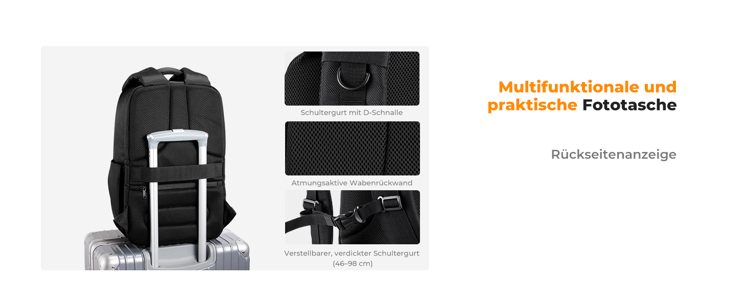 Рюкзак для камери K&F Concept з жорсткою оболонкою, відділенням для ноутбука 15.6 дюймів та дощовиком, рюкзак для дронів, 22 дюймів, чорний
