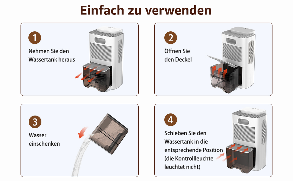 Електричний осушувач повітря KNKA, 1.1 л, тихий (28dB), для дому, ванної, підвалу, з автовимкненням та нічним режимом, кольорове нічне підсвічування (білий)