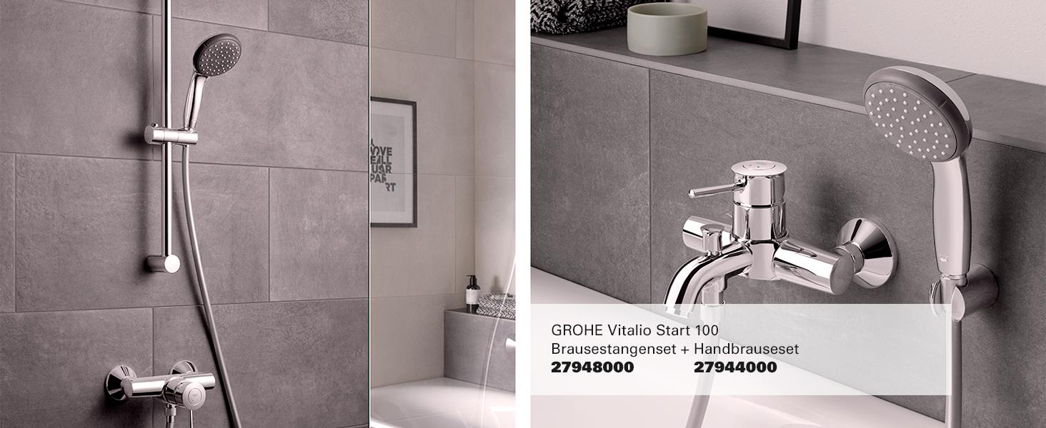 Ручний душ GROHE Vitalio Start 100 - водозберігаючий, 2 струмені, універсальне кріплення, хром, 27946000