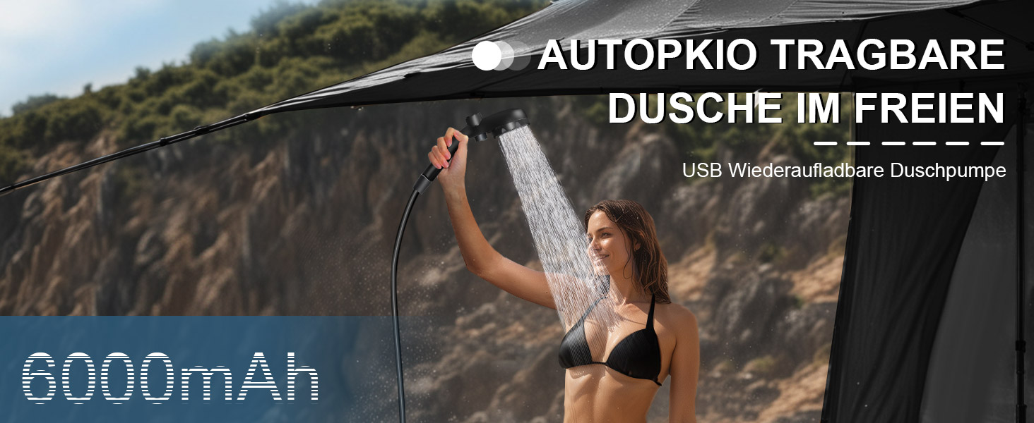 AUTOPkio Camping Shower with Pump, Upgraded Camping Shower 6000mAh Rechargeable Pump, Smart Digital Display for Camp, Outdoor, Pet, Emergency