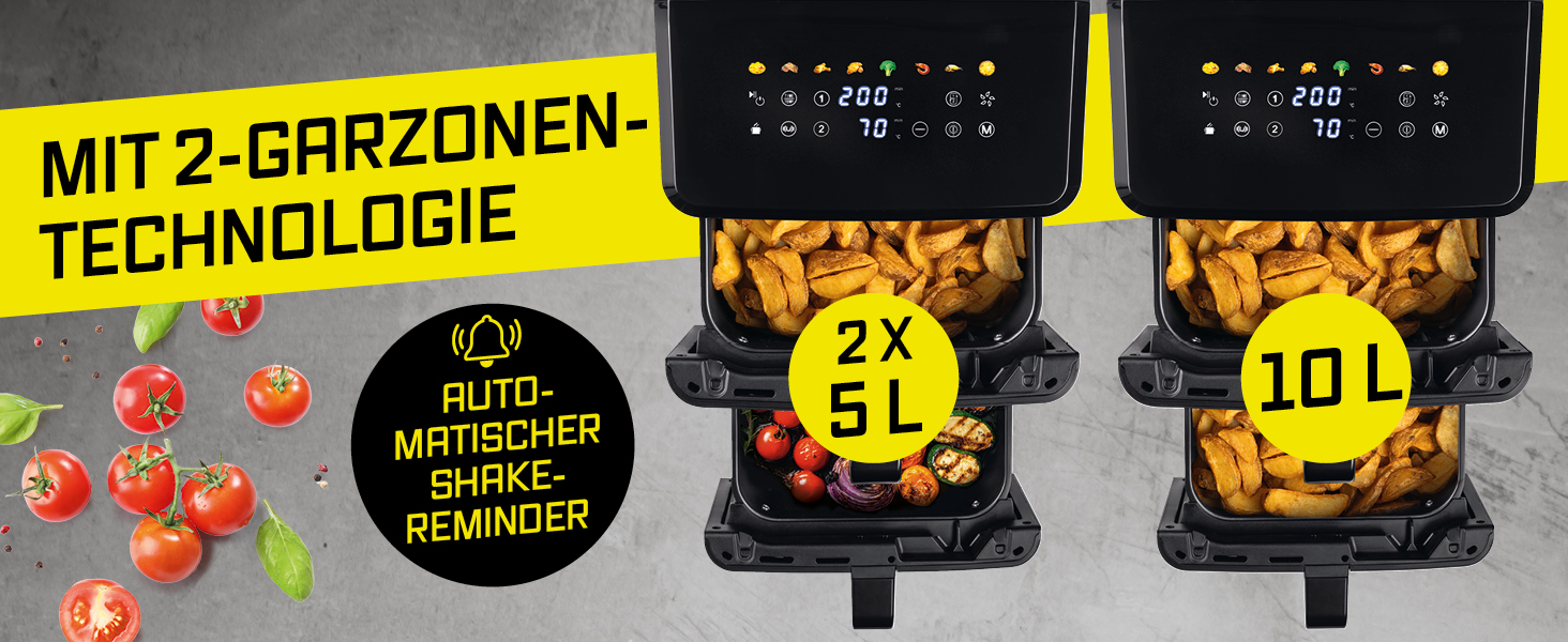 Повітряна фритюрниця GOURMETmaxx FryUp3 17л з 3 камерами, сенсорним дисплеєм, 12 програмами, вікнами для спостереження – для 12 осіб